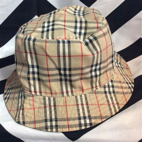 burberry bucket hat plaid with reddish in the inside brim|Burberry Reversible Check Bucket Hat .